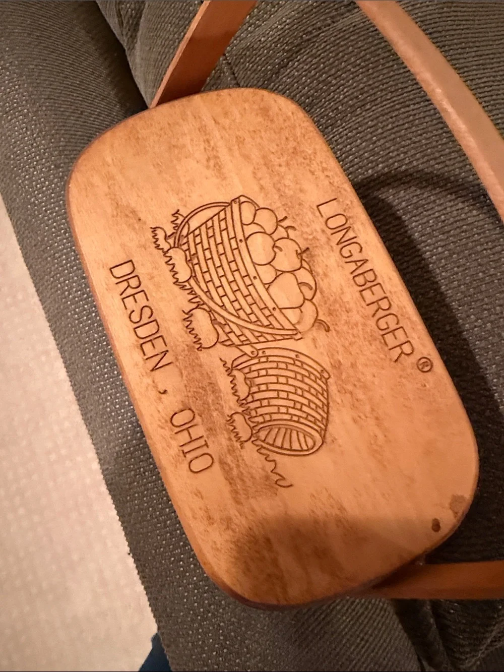 Longaberger Natural Brown Wood Handled Basket with Dresden Ohio Engraving
